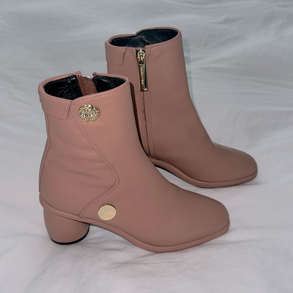 Reike Nen Curved Middle Ankle Leather Boots In Mud Pink With Gold Sz 5-5.5 (35)